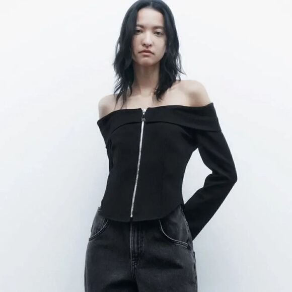 ZARA OFF-THE-SHOULDER ZIP TOP LIMITED EDITION - Picture 5 of 8